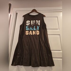 Brown Sleeveless Dress with Graphic Print